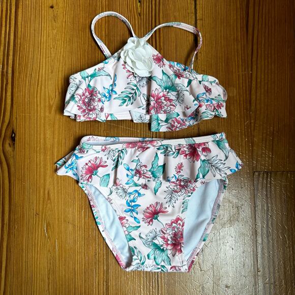 Janie and Jack pink floral two piece halter swimsuit SIZE 12-18M - Picture 1 of 5